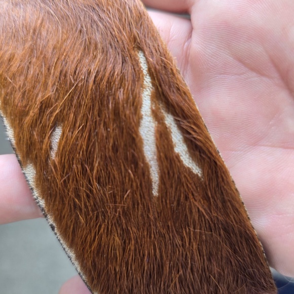 Genuine Cowhide Hair On Hide Leather Belt Womens 36 Brown White - Picture 12 of 15